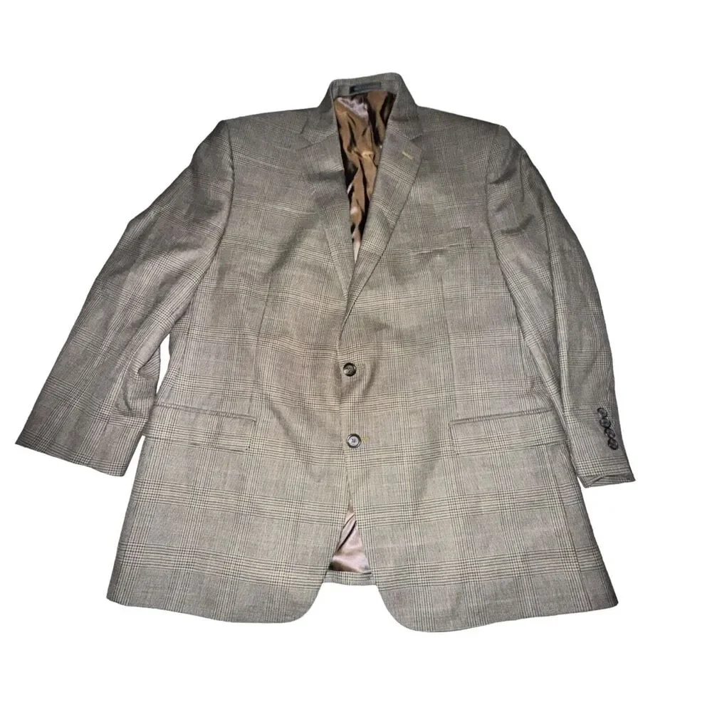 Vtg Lauren Ralph Lauren Blazer Men's Size 46R Brown Plaid 100% Wool 2 Button